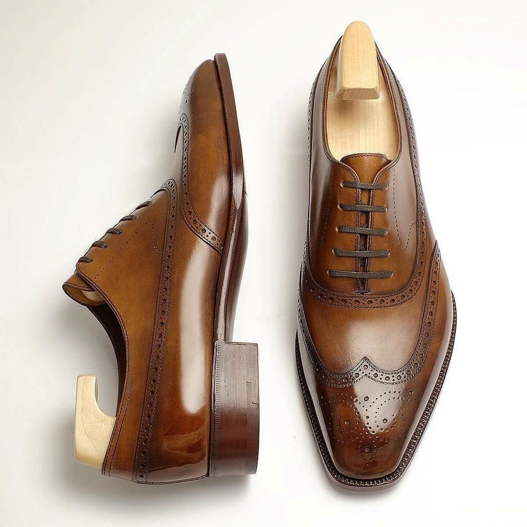 Men's Tan Leather Derby Brogues – Premium Italian Formal Shoes