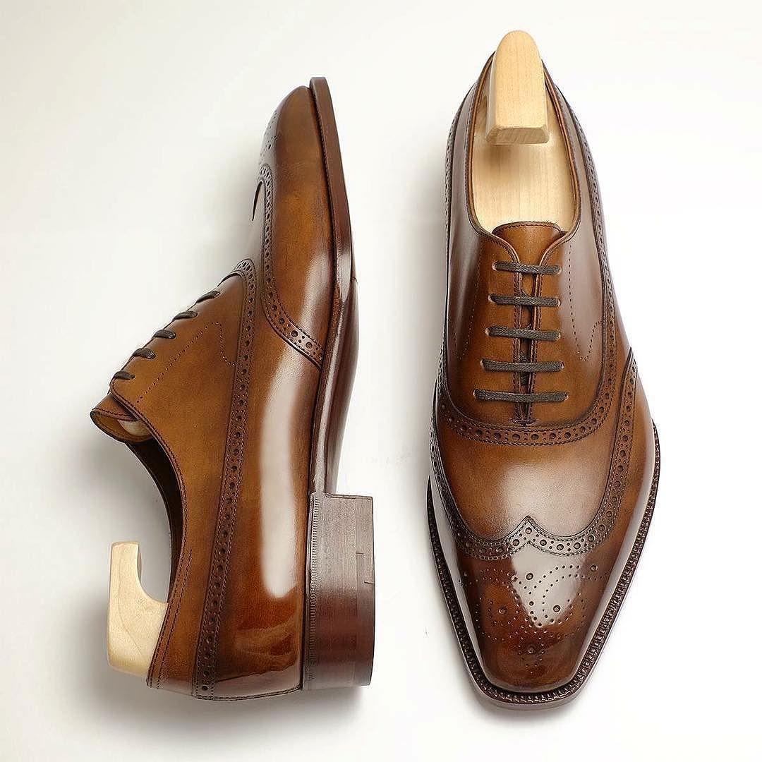 Men's Tan Leather Derby Brogues – Premium Italian Formal Shoes